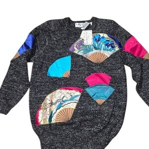 Vintage NWT Bonnie Boerer Metallic Fan Oversized Statement Sweater Sz Medium